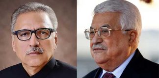 President Mahmoud Abbas Congratulates President Alvi on Pakistan Independence Day
