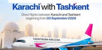 Centrum Air to Start Direct Flights between Tashkent and Karachi from 03 Sep this Year