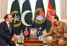 Norwegian Foreign Minister Meets Chief of Defense Forces of Pakistan