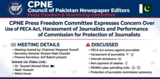 CPNE Press Freedom Committee Expresses Concern Over Use of PECA Act, Harassment of Journalists and Performance of Commission for Protection of Journalists